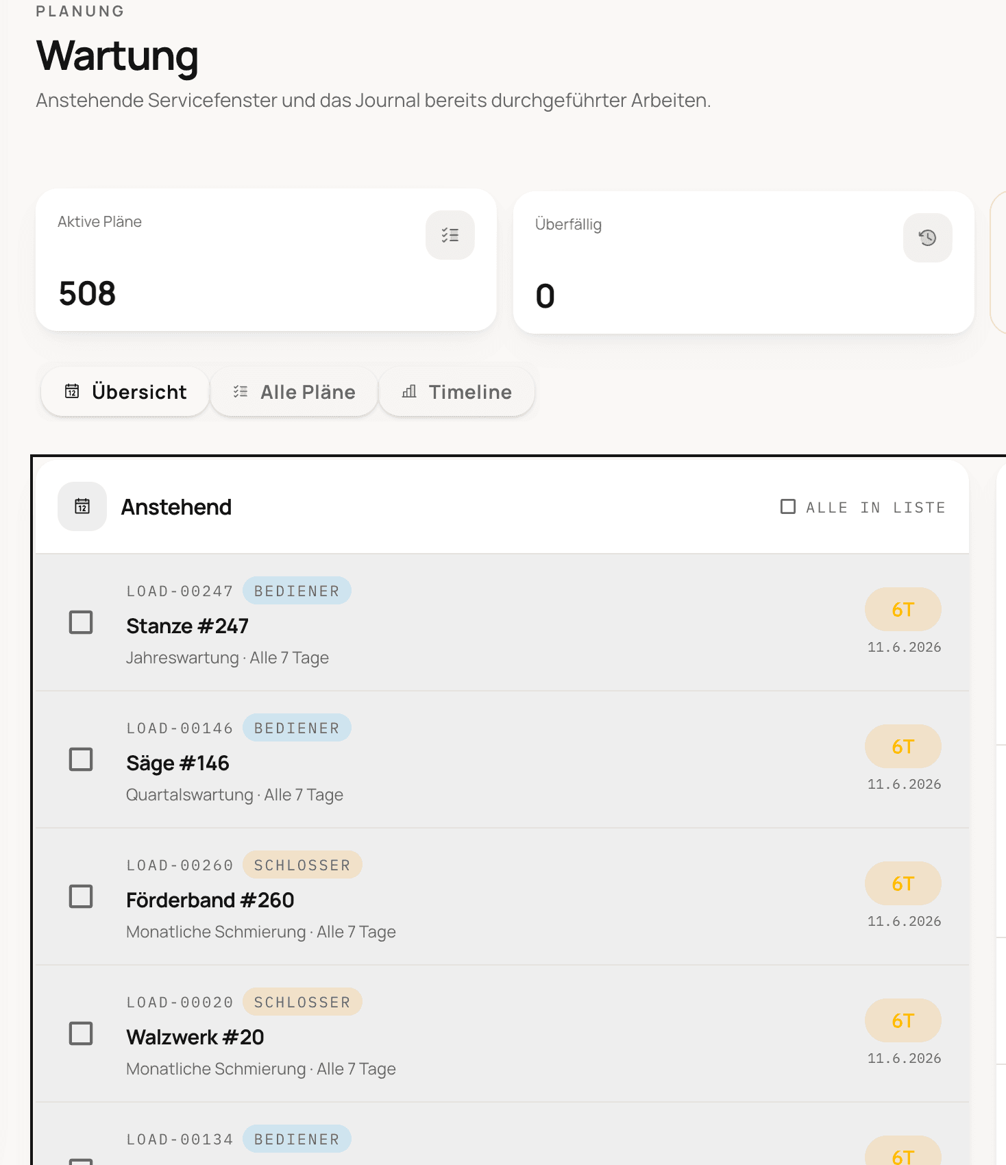 Wartungen planen