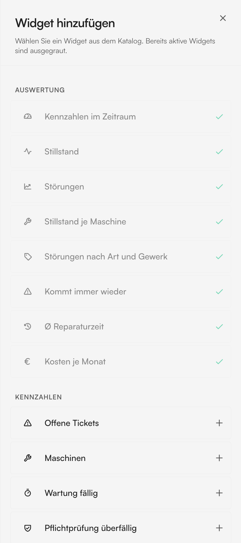 Der Katalog, aufgeklappt in der Gruppe „Kennzahlen“