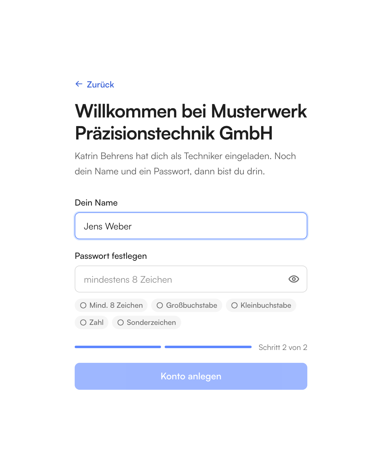 Schritt 2: Name und Passwort